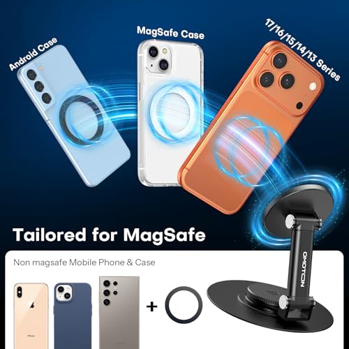 OMOTON MS05 [Height Adjustable] 360° Rotating Magnetic Phone Stand, Black - color: Black
