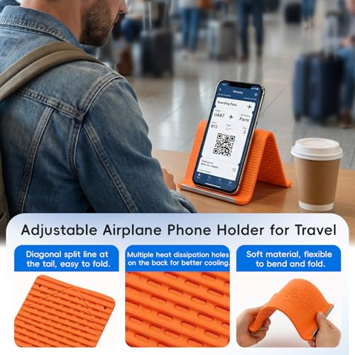 2 Pcs Airplane Phone Holder, Foldable Silicone Aluminum Phone Holder - color: Orange