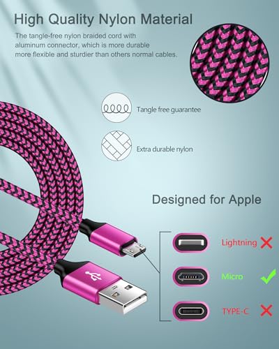 Android Fast Charger for Kindle Fire Wall Adapter + 6FT Micro USB Cable - color: Pink, style: Micro