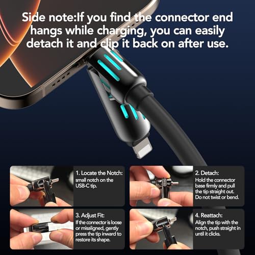 MFish 240W 4-in-1 Fast Charging Cable, Black, 6.6FT - color: Black, size: 6.6FT