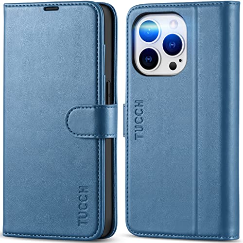 TUCCH Case Wallet for iPhone 14 Pro (6.1"), RFID Blocking Folio, Light Blue - color: Light Blue