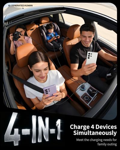 Car Charger USB C, 4-Port 90W Super Fast Charging Car Phone Charger Adapter - style: 1Pack