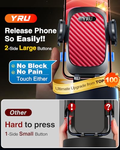 YRU True Military-Grade [360° Rotation Suction] 2026 Ultimate Car Phone Holder Mount 【90+LBS Safest Strongest & Patent Certs】 Dashboard Windshield Vent for iPhone 18 Pro Max Samsung Webcam, Red - color: Red