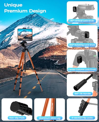 MACTREM 67" iPad Tripod Stand for Tablet Phone Camera with Remote Mount - color: Orange