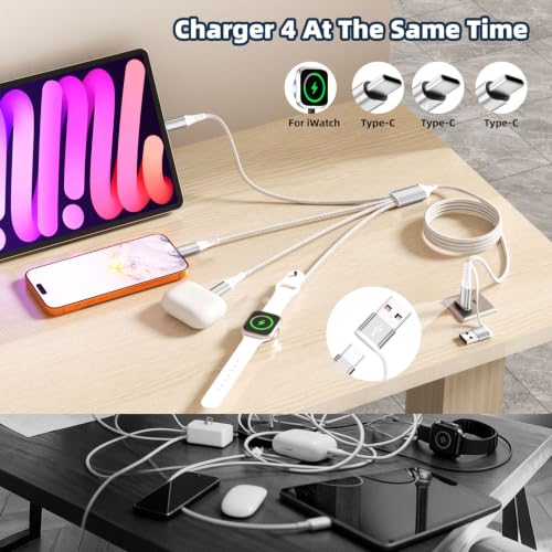 3 USB C Multi Charging Cable for Phone iWatch Charger/Car Travel Essentials - color: Silver-White, size: 2Pack5FT