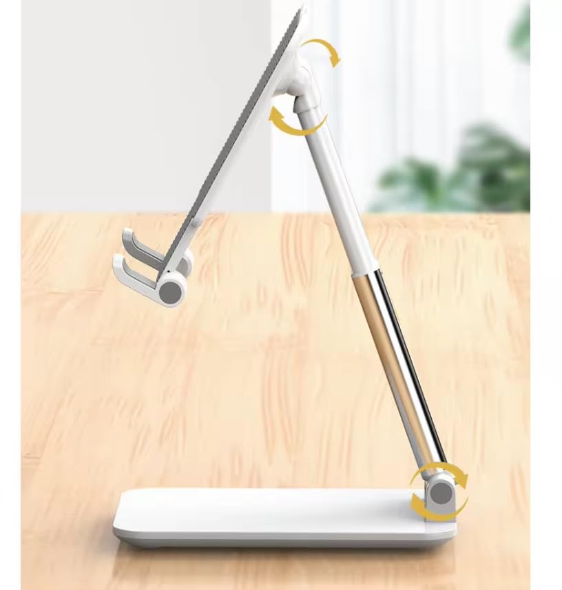 Foldable Desktop Phone and Tablet Stand, Adjustable Universal Mount, Compatible with iPhone, iPad, and PC Tablets - color: White