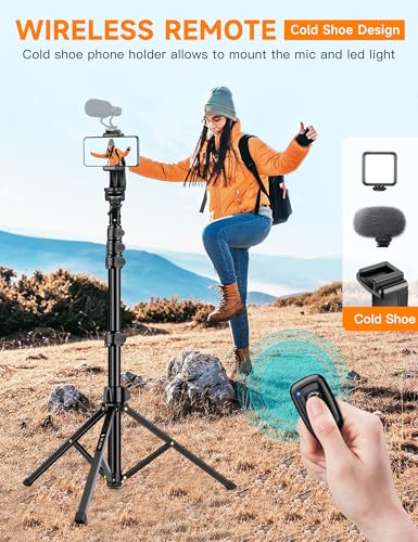 Phone Tripod, 71" Portable Cellphone Tripod Stand with Remote - size: 71 inch