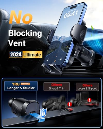 YRU True Military-Grade [360° Rotation Suction] 2026 Ultimate Car Phone Holder Mount 【90+LBS Safest Strongest & Patent Certs】 Dashboard Windshield Vent for iPhone 18 Pro Max Samsung Webcam,Gloss Black - color: Gloss Black