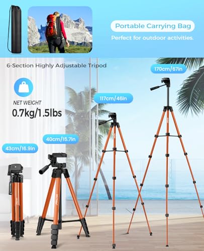 MACTREM 67" iPad Tripod Stand for Tablet Phone Camera with Remote Mount - color: Orange