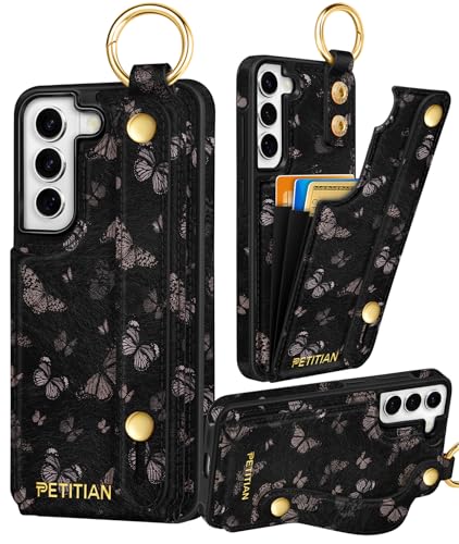 Petitian for Samsung Galaxy S22 Wallet Case, Black Butterfly - color: Black Butterfly, size: Samsung Galaxy S22