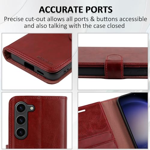 MONASAY Wallet Case for Samsung S23 with 3 Card Holders - Burgundy - color: Burgundy, size: Galaxy S23
