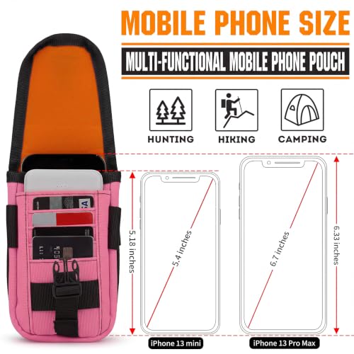Tactical Cell Phone Holster Pouch, Smartphone Pouch Phone Case Molle Attachment Belt Holder Waist Bag for 4.7"-6.9" with US Flag Patch and Gear Clip for iPhone 17 Pro/16 Pro - color: Hot Pink