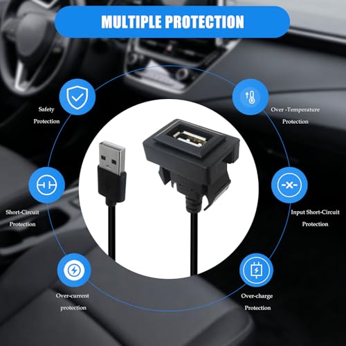 Male to Female USB Power Socket Adapter, USB Port Car Charger Fit for Toyota RAV4 2009–2019