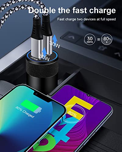 60W USB C Car Charger, 2Pack USB C Cigarette Lighter Adapter Fast Charging