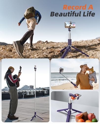 Tripod for iPhone, Selfie Stick with Remote, Stable & Durable Phone Tripod - color: Purple