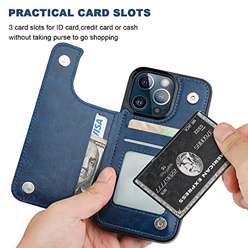 ONETOP for iPhone 13 Pro Wallet Case with Card Holder,Blue - color: Blue