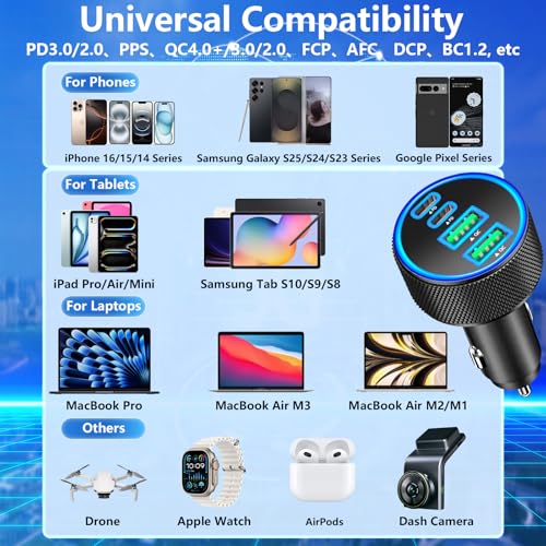 2Pack 4-Port 90W USB C Car Charger, Rombica Car Phone Charger Fast Charging - color: Raven Black