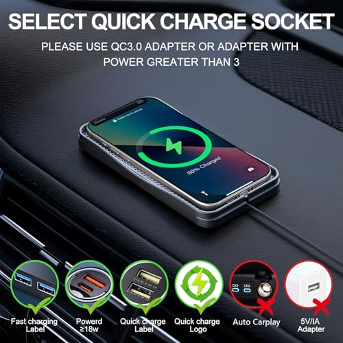 15W Non-Slip Wireless Car Charger Pad Type-C - size: 7" L x 3.5" W - No Adapter - Type C