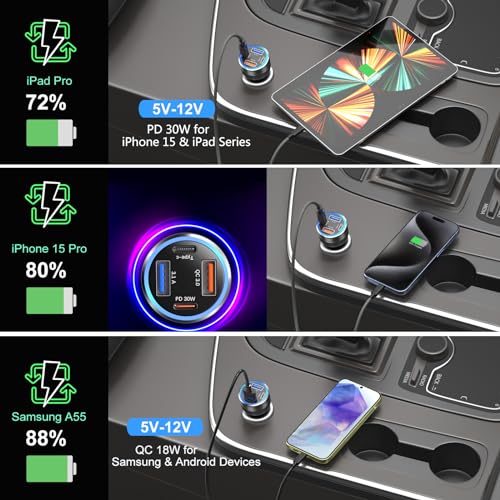 Car Charger 5 Pack, Bangfun 65W Multi Port 12V USB C & USB A Car Charger - color: Black, size: 5-Pack