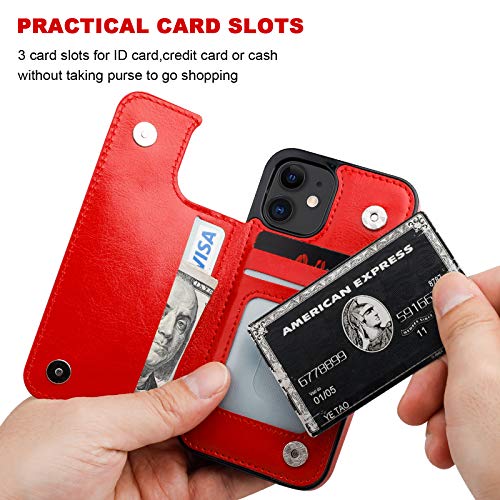 ONETOP for iPhone 12 Mini Wallet Case with Card Holder,Red - color: Red