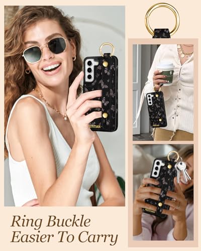 Petitian for Samsung Galaxy S22 Wallet Case, Black Butterfly - color: Black Butterfly, size: Samsung Galaxy S22