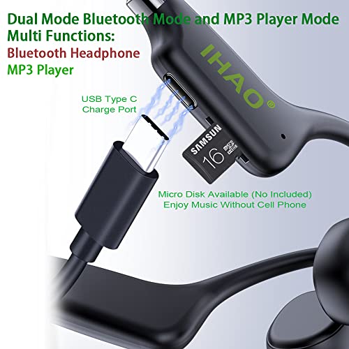 IHAO True Bone Conduction Headphones Open Ear Headset Able to be a MP3 Player with Micro Disk Stereo Bluetooth Earphone for Driving Bicycling Running Skiing - color: X9 Bone Conduction Black