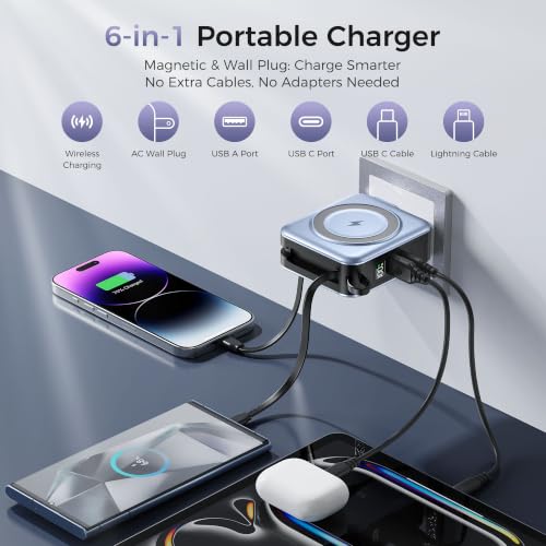 10000mAh Portable Charger Power Bank Built in Cables&Wall Plug - color: Baby Blue