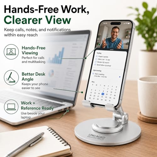 Uncaged Ergonomics Adjustable/Foldable Swivel Phone Stand for Desk (Silver) - color: Silver