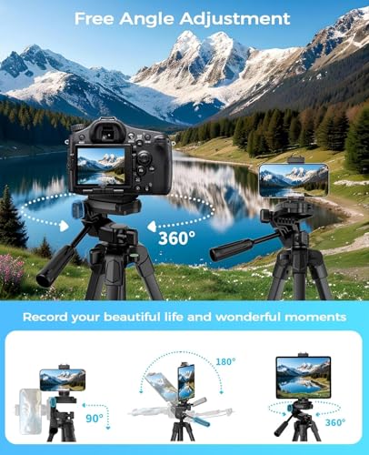 MACTREM 67" iPad Tripod Stand for Tablet Phone Camera with Remote Mount - color: Black