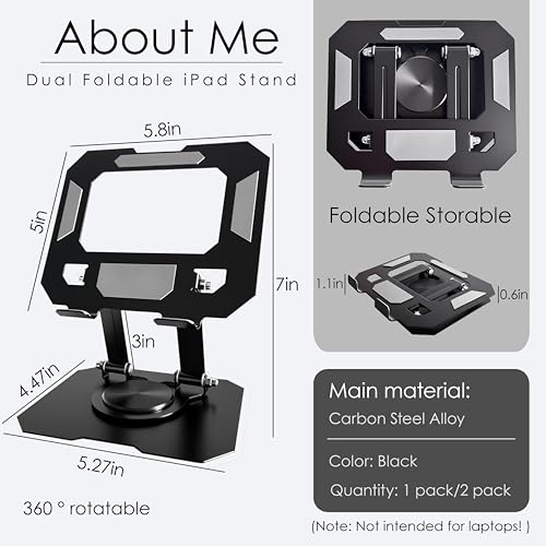2026 Tablet Stand for iPad, 360° Rotating Desktop Holder,- Black - size: Black-1 PACK