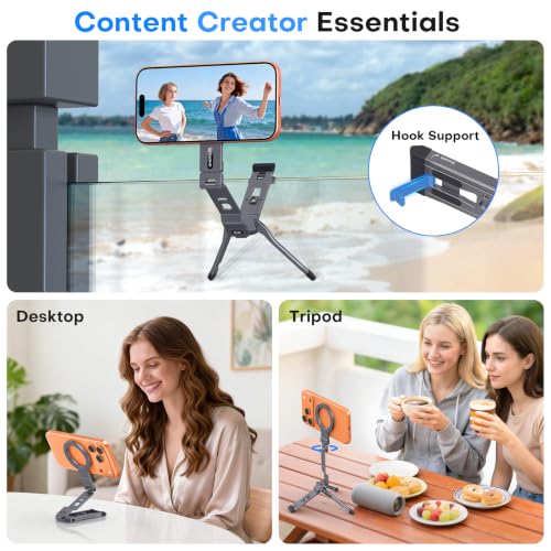 OMOTON TP03 [Ultra-Slim] 360° Rotating for MagSafe Tripod with Hook, Gray - color: Gray