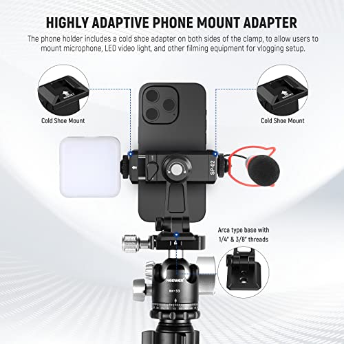 NEEWER Metal Phone Tripod Mount Adapter with Arca QR Base, Cold Shoe