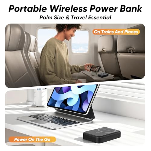 Power Bank 10000mAh Compatible with MagSafe, Magnetic Portable Charger with Digital Display, 15W Wireless Fast Charging, Built-in 3 Cables Compatible with iPhone 17/16/15/14/13/12 Series (White) - color: White