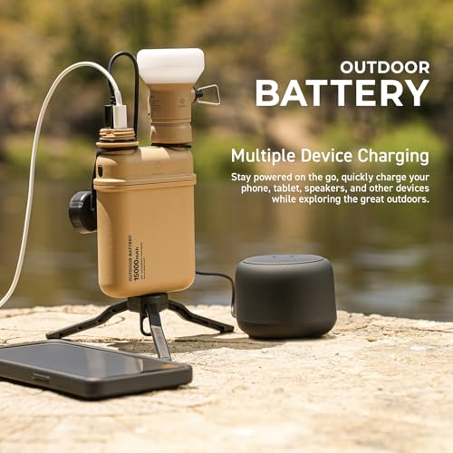 NESTOUT Rugged Power Bank, 15000mAh Outdoor Charger, 32W USB C Fast Charging PD, Waterproof IP67, Heavy Duty Shockproof, Tactical Battery Pack for iPhone Tablet Hiking Camping Survival (Gray) - color: Gray Blue