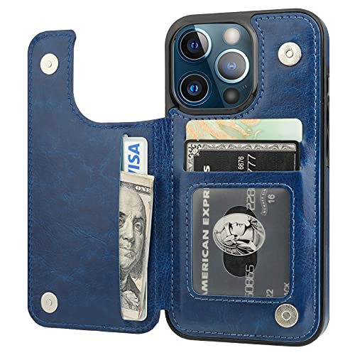 ONETOP for iPhone 13 Pro Wallet Case with Card Holder,Blue - color: Blue