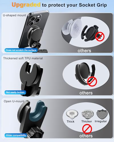 for Pop Socket Car Mount, Suction Cup Socket Grip Holder for Car with Strong 3M Sticky Adhesive, Dashboard Windshield Car Phone Holder Works for Popsocket, Fits All Smartphones with Pop Grip - style: Suction Cup