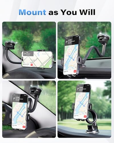 1Zero Solid Car Truck Phone Mount Holder Black with 14" Gooseneck Long Arm - color: Faux Leather Surface with Black Ring