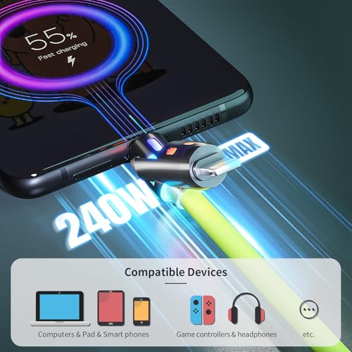USB C to Lightning Cable, 240W Fast 4 in 1 Multi Charging Cable 5FT,2Pack - color: Lime green, size: 2PACK 5FT