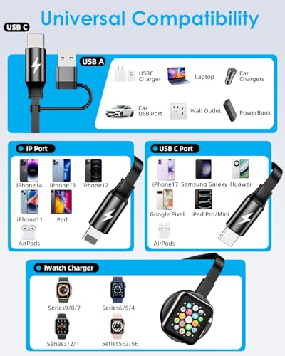 Retractable Multi Charging Cable, 3 in 2 Cable for Apple Watch Charger - style: 1