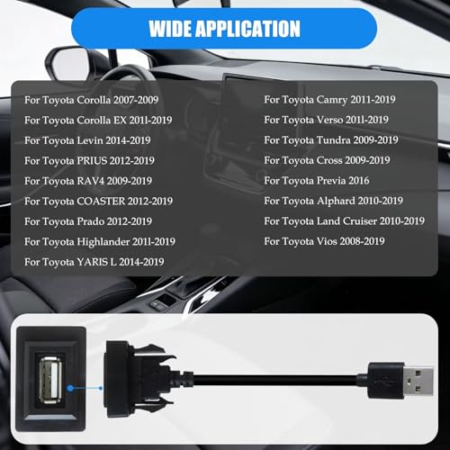 JURENGUDF Male to Female USB Power Socket Adapter, USB Port Car Charger Designed for Toyota Previa 2016