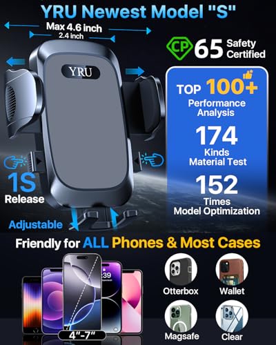 YRU 2026 Ultimate Car Phone Holder Mount Bendable & Adjustable Aluminum Arm Cell Phone Holder for Car Dashboard Windshield Phone Stand for iPhone 17 16 15 14 Pro Max Samsung Pickup Truck,Dark Silver - color: Dark Silver