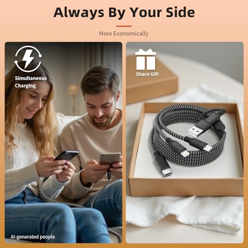 MPATIBY Multi Charging Cable 5 in 1, 1Pack 5FT USB C/A Multi Charger Cable - color: Black+gray, size: 1Pack5FT