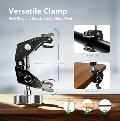 GEEKOTO 22" Magic Arm, Overhead Phone Mount with 360Dual Ball Head, CNC Aluminum Desk Camera Mount for Photography & Content Creation, Camera, Phone Holder,Filming, Action Camera, LED Light, Webcam - style: Desk Clip&Phone Clip