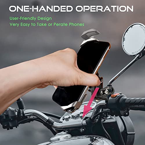 LA3-PH05 Motorcycle Phone Mounts Holder, Fixed Base of Rearview Mirror, Stable, Adjustable, Phone Clamp Double Socket Arm, Multi-Angle Vision, Compatible All iPhone and Any Cell Phone
