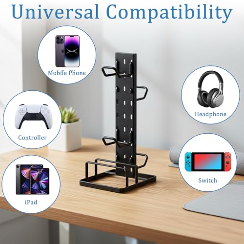 Headphone Stand with Controller Holder for Desk, Detachable Gaming Headset Organizer with Adjustable Hooks, Vertical Earphone Hanger for Game Controller, Phone, Desktop Accessories