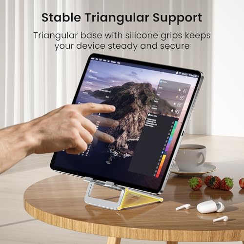 Itramax Tablet Stand for Desk,Foldable iPad Stand,Adjustable Desktop Holder - color: Silver – for Tablet (Max 800g)
