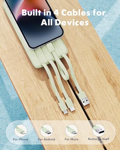 charmast Portable Charger with Built-in Cables X 4, Portable Phone Charger - color: MGreen