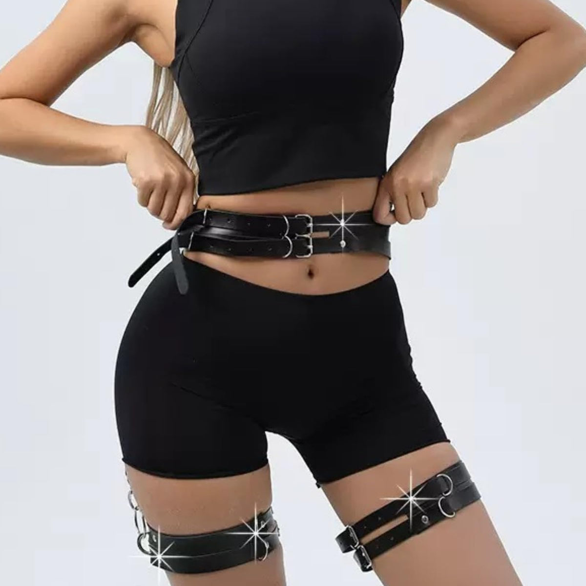 PRIOUTZ Women Punk Belts PU Leather Body Chain Waist Belt BDSM Lingerie Bondage Bodysuit Goth Harness Lingerie (Black)