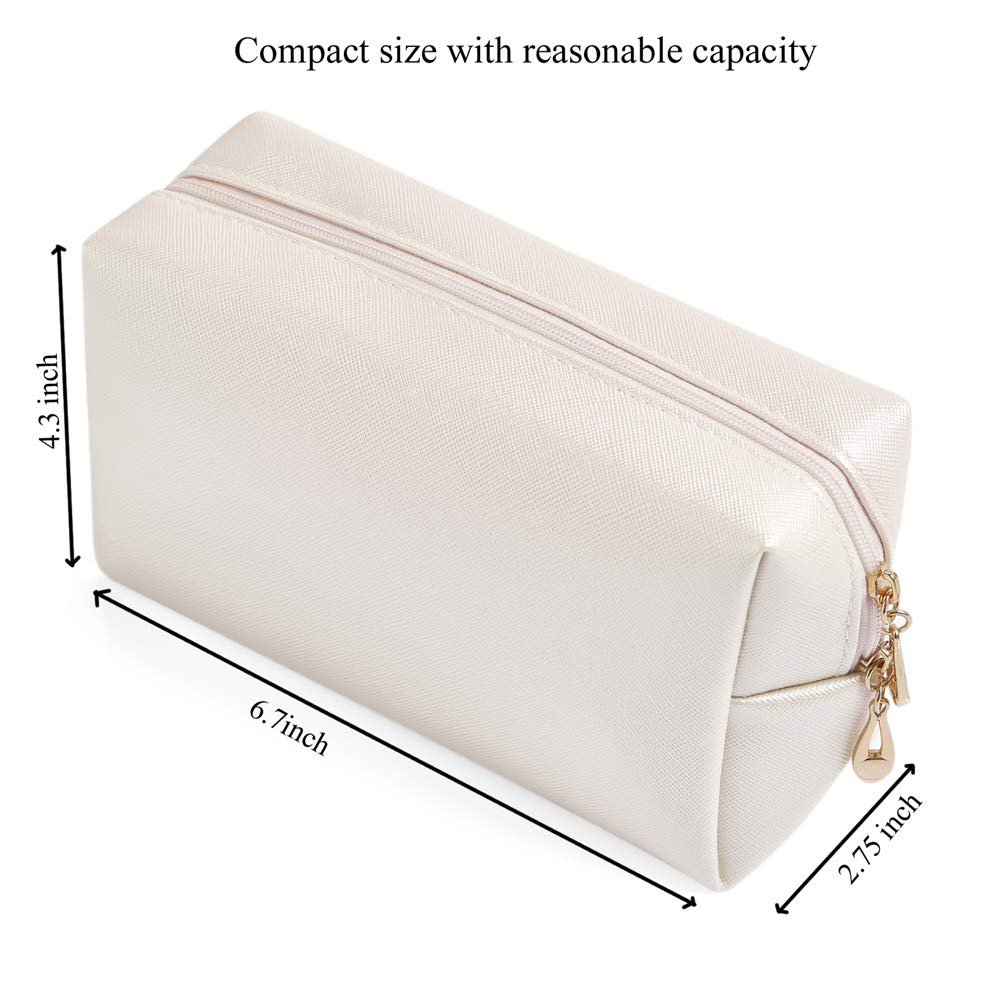 Sohynca PU Leather Cosmetic Bag for Women Minimalism Makeup Bag for Daily Use Portable Storage Purse Small Neat Cosmetic Pouch Water-resistant Toiletry Bag for Travel (Ivory White)