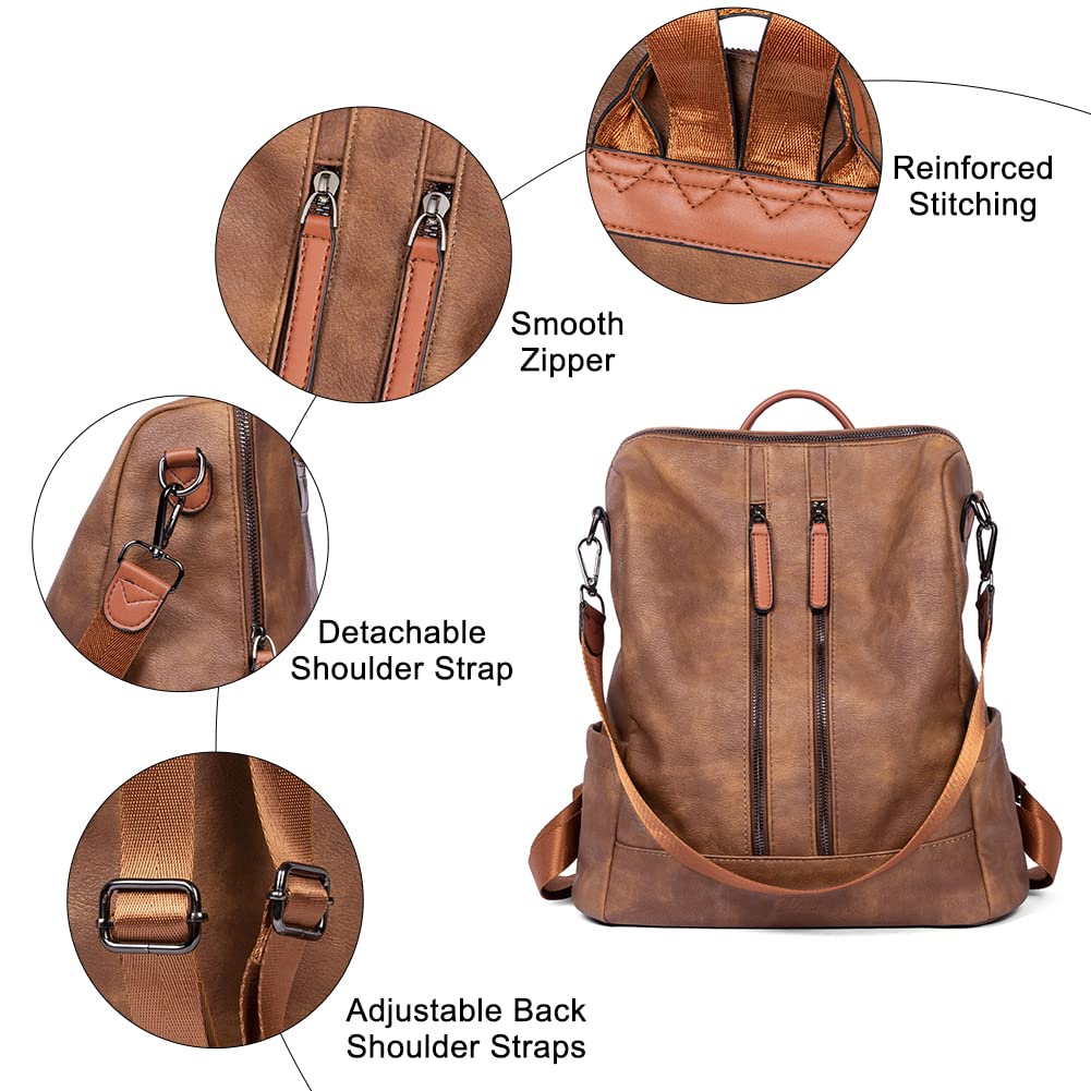 CLUCI Leather Backpack Purse for Women Convertible Large Travel Ladies Designer Fashion Casual Shoulder Bag